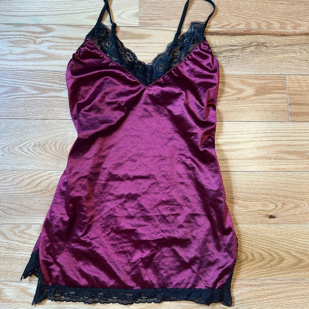 Women's Burgundy Satin Lace Chemise